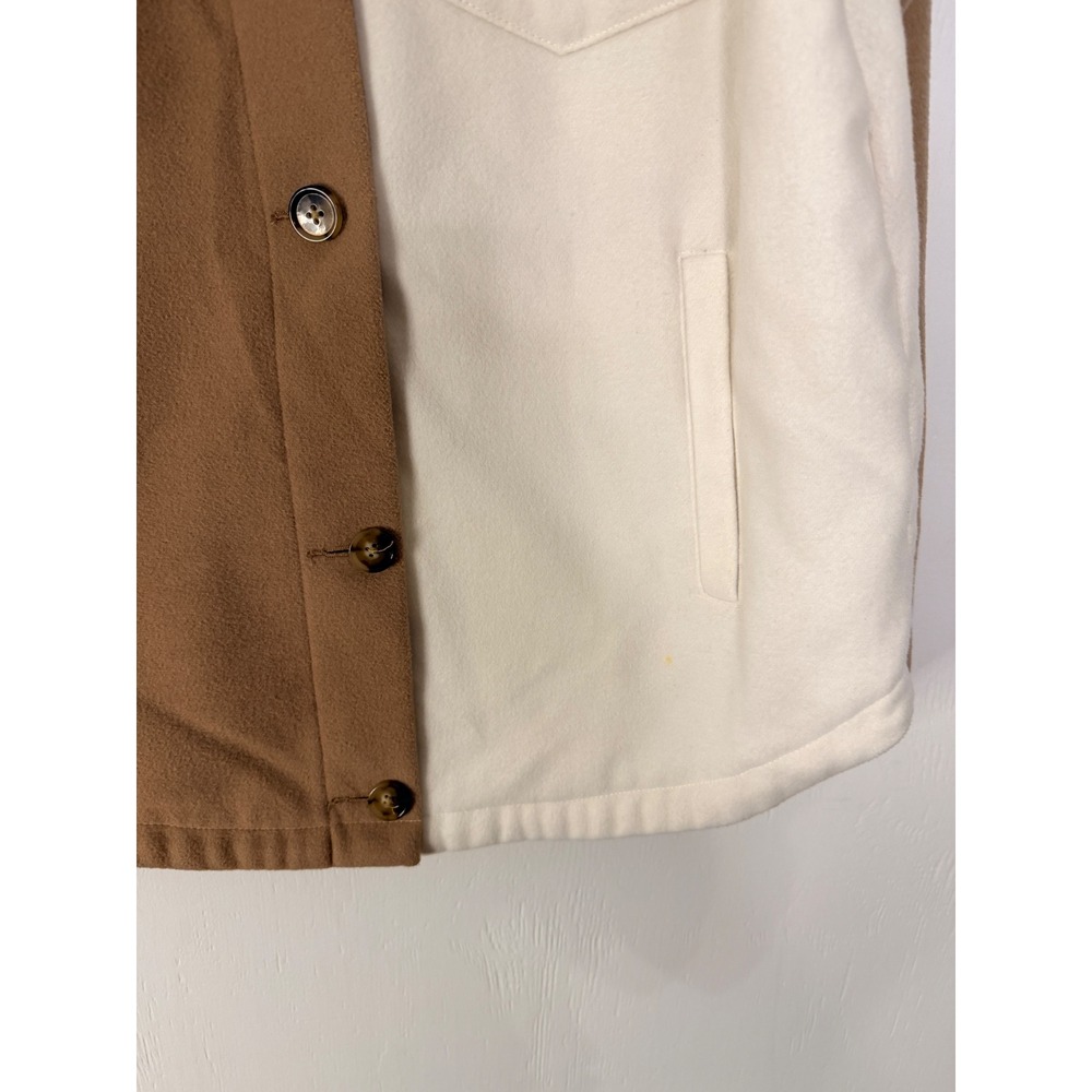 Hollister Colorblock Fleece Shirt Jacket Shacket Brown Cream Tan Small Oversized - Picture 14 of 15